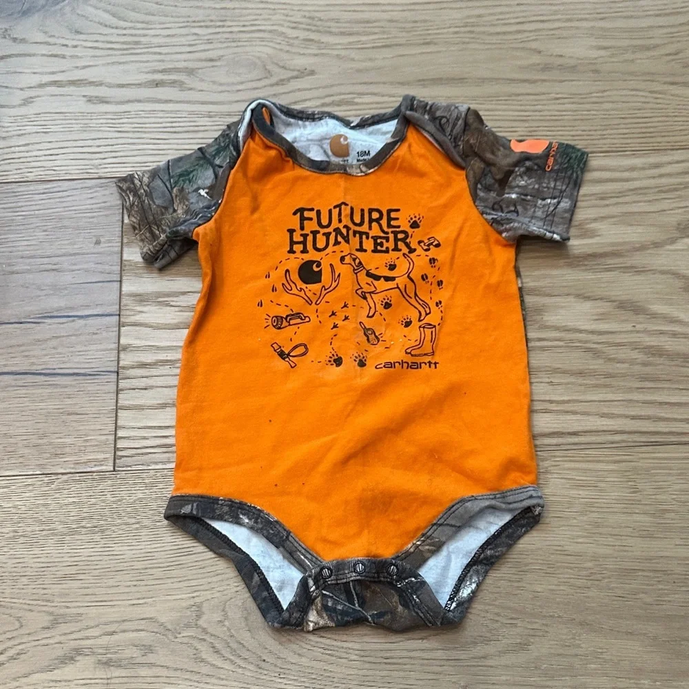 Carhartt Orange Camo Baby Onesie 18m